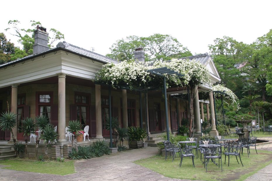 ②長崎グラバー園のモッコウバラ(オルト邸)